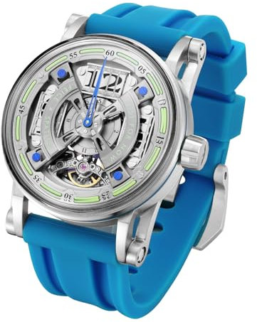 FEICE Skelett Automatik Analog Herrenuhr mit Silikonarmband Blau aus Edelstahl Ø44 mm FM501