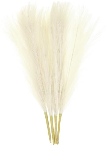 sourcing map 4pcs Faux Pampas Grass 17 Inch 6 Stem Artificial Fake Dried Pampas Grass Decor for Floor Vase Filler, Wedding Decoration, Home Decoration, Cream