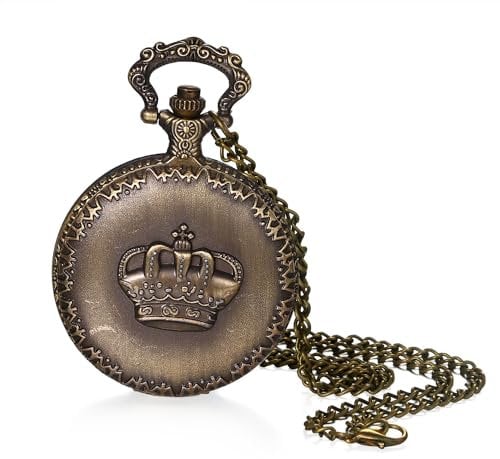 Avaner Taschenuhr mit Kette Krone: Vintage Taschenuhr mit Arabischen Ziffernskala Halskette Pulloverkette Analoger Quarz Uhr als Geschenk für Männer Frauen
