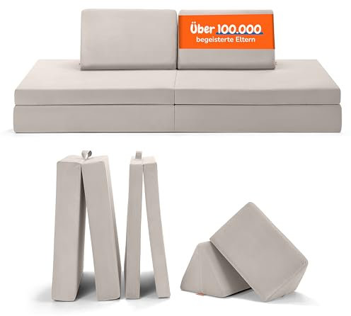 Funzy Spielsofa für Kinder - Das Original für kreatives Spielen, Modulare Spielcouch, Waschbarer Bezug, Robust und Langlebig, TÜV und Oeko-TEX 100 Zertifiziert mit 3 Jahren Garantie, Marshmallow Beige