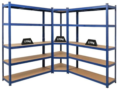 PROREGAL Mega Deal Eckregal Ragnar 1x: 180x70x40cm | 2X: 180x120x40cm Blau Fachlast 175kg, Kellerregal, Steckregal, Garagenregal, Lagerregal