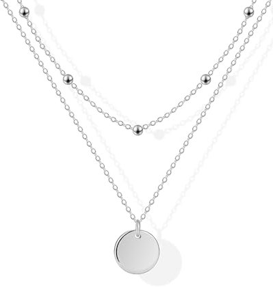 Mesovor Kette mit Gold Münzen für Damen, Halskette mit 18 Karat vergoldetem Gold, 15 mm Scheiben Anhänger Goldkette Silberkette für Frauen, Schmuck Geschenke (Silber)