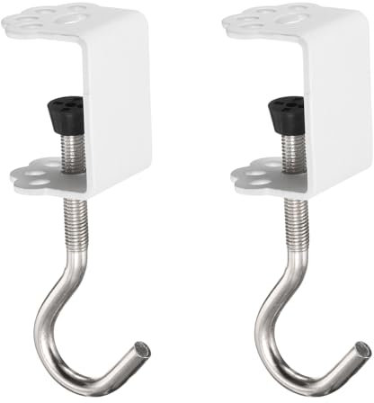 sourcing map 2pcs Desk Hook Clamp 0.2-1.4 Clamping Range Cat Claw Shape Bag Hook for Backpack Table Purse Clothes Portable Desk Mount Bag Holder Hook Clamp, White