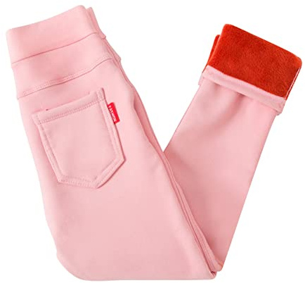 XINYUNZU Mädchen Thermohose Winterhose mit Taschen Thermo Leggings Thermopants Warme Kuschel Hose Kinder Kleidung Girls Pants Mode Hosen 2-9 Jahre Alt Rosa 6-7 Jahre