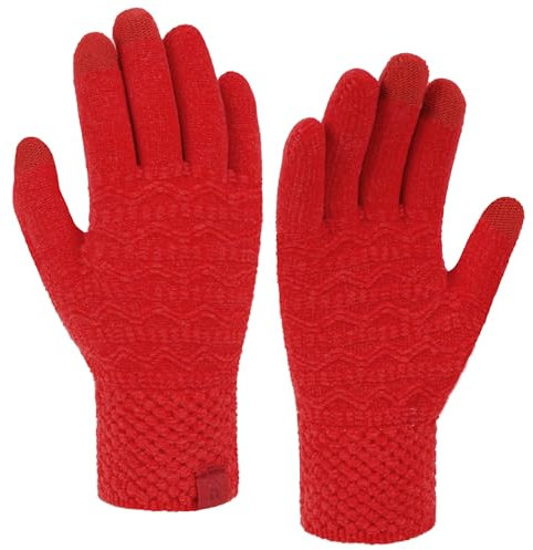 Bequemer Laden Touchscreen Handschuhe Damen Winter Warm Chenille Winterhandschuhe Strickhandschuhe mit Elastisch Manschette Frauen Geschenk, Rot