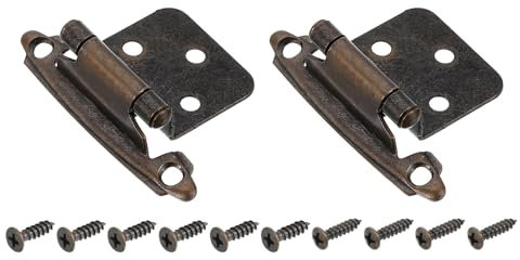 Sourcing Map Kitchen Inset Hinges, 1/2 Overlay Semi-Concealed Face Mount Hardware, Self-Closing With Screws, Red Bronze, 2Pcs
