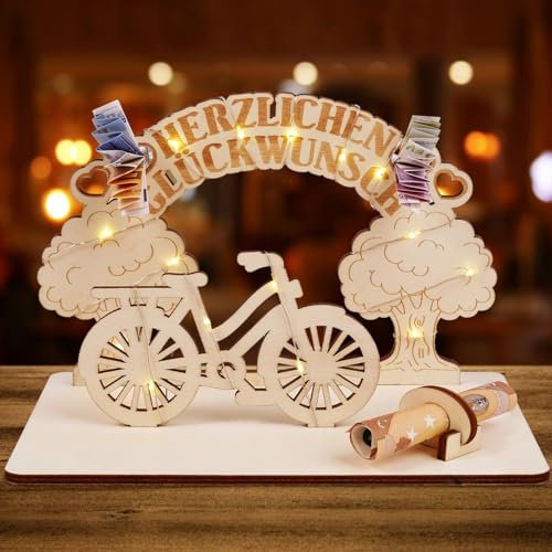 ARTREE Geldgeschenke Geburtstag Holz Fahrrad Geschenk, Fahrrad Deko Geschenke aus Holz Kreatives Geldgeschenk Geburtstag für Radfahrer, Freunde, Familie