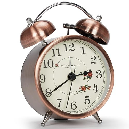 Larkumio Wecker Laut für Tiefschläfer Lauter Wecker Retro Ohne Ticken Lautlos, Kleiner Wecker Batteriebetrieben 3IN Alarm Clock für Schlafzimmer Nachttisch, Blume