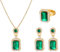 FDEETY Rechteck Smaragd Schmuckset Ohrringe Ring Halskette Kristall Zirkonia Strass Damenset Goldfarben Juwelenkollektion
