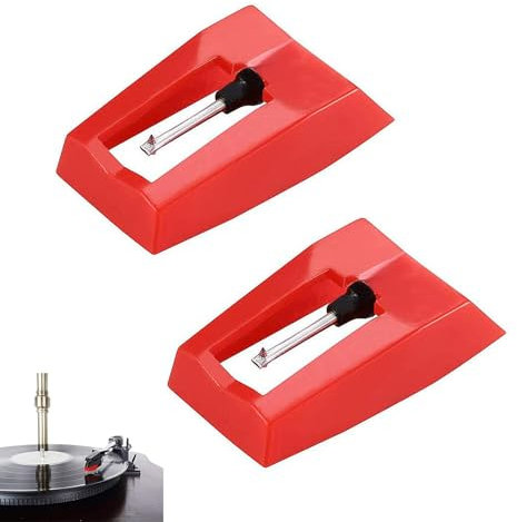 2 Piece Record Player Needle Replacement, Record Player Stylus, Vinyl Needle, Turntable Needles, Record Player Needles, Replacement Stylus Needles for Vinyl Record Player, Lp, Phonograph (Red)