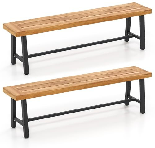 GIANTEX Gartenbank aus Akazienholz für den Außenbereich, 160 cm lang, Terrassenbank für den Garten, kann bis zu 3 Personen beherbergen, Tragfähigkeit 360 kg (2)