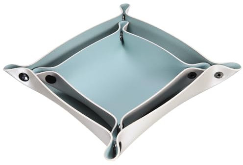 sourcing map 2pcs PU Leather Valet Tray Unisex Folding Small Catchall Tray Organizer Portable Nightstand Bedside Desk Tray for Key Wallet Watch Coin Jewelry Dice, Sky Blue Silver
