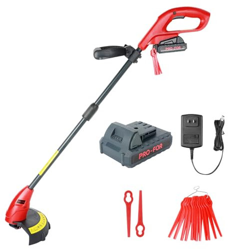 PRO-FOR Tondeuse à gazon sans fil 20 V Max avec lame en nylon, tondeuse 2 en 1 sans fil et coupe-bordure, désherbant léger pour un entretien efficace de la cour