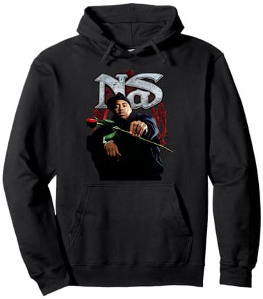 Nas Red Rose Hip Hop Rapper Ritratto Stampa Felpa con Cappuccio