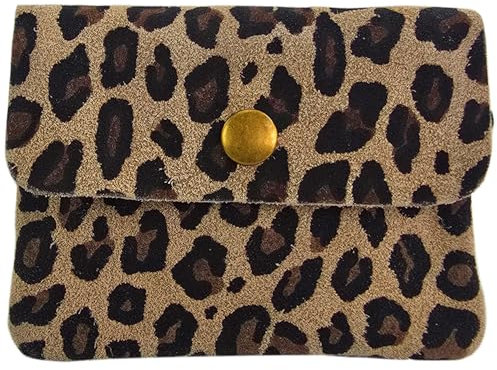 modamoda de P09 Damen Münzgeldbörse Geldbörse Portemonnaie Klein Leder Made in Italy P09, Farbe:Leo Wildleder Stone