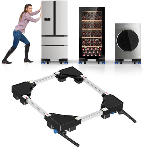 NIUXX Base con 4 Ruedas con Bloqueo Ancho Ajustable 42-69cm, Carga 400KG Soporte Lavadora, Negro Plataforma con Ruedas para Nevera, Lavadora, Secadora y Frigorífico, Altura de 7 cm