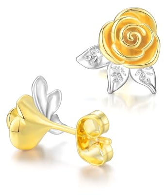 VYYU Rose Flower Stud Earrings for Women Girls - Gold Earrings Hypoallergenic Ear Studs Jewellery Christmas Birthday Gifts for Girlfriend Wife Mum Daughter Nana