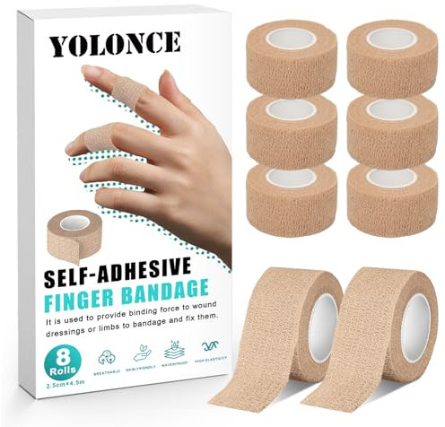 8 Rollen Elastisches Selbstklebendes Fingerband, Elastisches Tape Wasserfest, Schmutzabweisendes, Schmale Haftbandage Selbsthaftend für Sie Zu Tragen und Zu Speichern(Hautfarben)