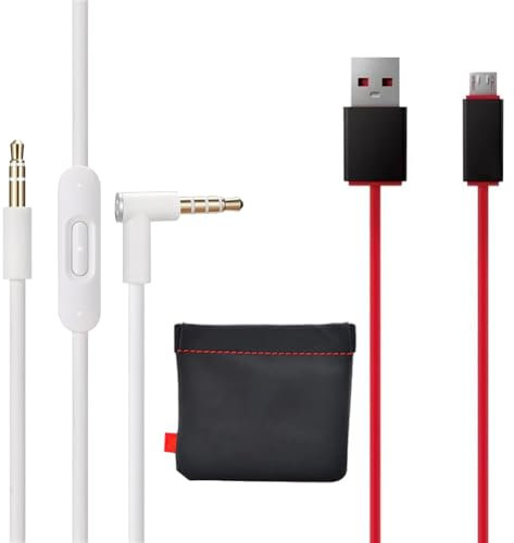 ALUNME Cavo audio di ricambio, compatibile con cuffie Beats Studio Solo Pro Detox Mixr Executive Pill con microfono in linea e controllo (bianco rosso)