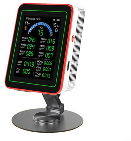 18-in-1 for Smart Air Quality Monitor PM2.5 PM10 for CO2-TVOC Temperature Humidity Detector With 2.8 Inch TFT Display Screen Real Time Data Storage(White)