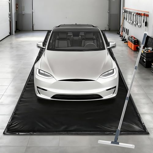 UEAKPIC Tappetino per garage, 22,9 x 45,7 cm, resistente in PVC 1300D con lavavetri, protezione impermeabile da neve, pioggia e fango per auto, nero