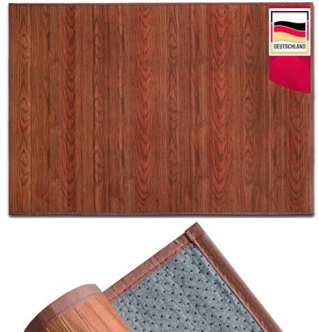 casa pura Tapis de Cuisine en Bambou hypoallergénique,idéal pour Salle de Bain,Salon,Corridor,Couloir, 17 mm d'épaisseur,Dos en Feutrine avec Picots antidérapant (Marron/Rouge, 90 x 120 cm)