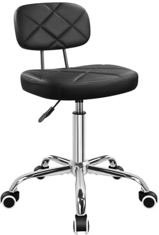 KKTONER Chaise de bureau avec dossier et roulettes - Hauteur réglable - Tabouret carré pour dessin, travail à domicile (noir)