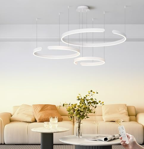 Ringe LED Pendelleuchte, Runde Pendellampe, Hängelampe Moderne Dimmbar Pendelleuchte, Wohnzimmerlampe Ringe Hängelampe Esstisch Hängeleuchte Wohnzimmer Kronleuchter Esszimmerlampe(Bianco,40+60+80cm)