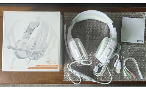 Kavolet Casque de Jeu Supra-auriculaire LED avec Son Clair, pour PC, Suppression du Bruit, pour Ordinateur Portable, Téléphones Portables, Console de Bureau, Noir (Blanche)