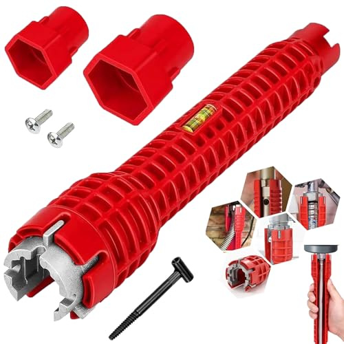 AEMCHDM Clé de Robinet 8 en 1, Rouge Outil de Plomberie Réglable et Durable pour Salle, Clé de Lavabo Facile à Utiliser, Outil D'installation de Robinet et D'évier pour Les Espaces Restreints