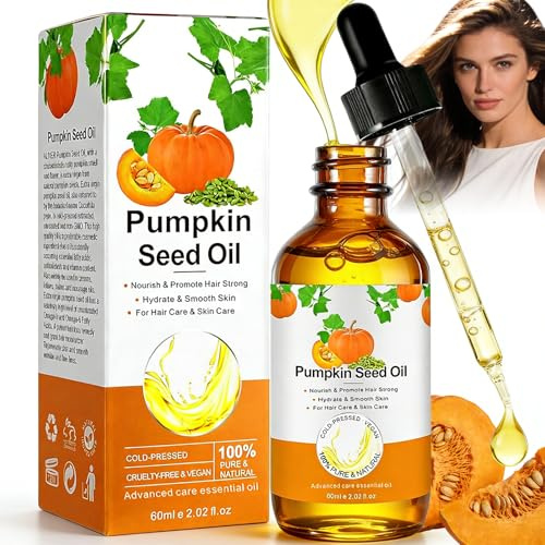 Pumpkin Seed Oil for Hair Growth, Organic Pumpkin Seed Oil, 100% Pure Cold Pressed, Supports Hair Health Scalp Eyebrows Eyelashes Dry Damaged Hair, Moisturises Skin Face Nails Body