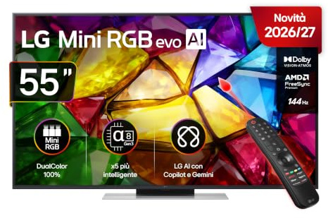 LG Mini RGB 55 Pollici, Serie MRGB87 2026 Smart TV 4K - 55MRGB87B6B | RGB Primary Color Pro, DualColor 100% DCI-P3/Adobe RGB, Dolby Vision & Atmos, WebOS con Gemini, Motion Booster 288
