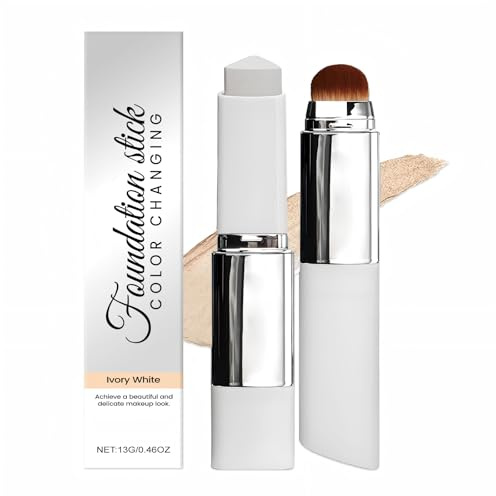 ELYCO Colour Changing Foundation Stick mit Pinsel, Faccelove Farbwechselnde Foundation Stick 2-in-1 mit LSF 15, 32000 Ultradünne Borsten, Langanhaltend für Alle Hauttypen Elfenbeinweiß