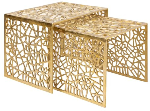 Wohnling 2er Set Couchtisch Aluminium Gold - Design Beistelltisch Set - Metalltisch Wohnzimmertisch modern Alu - Sofatisch rechteckig Metall - Loungetisch Set Satztisch Handmade