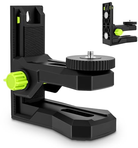 L-Shape Magnetic Bracket for Laser Level, 360° Adjustable Pivoting Base with Height Fine-Tuning, Multifunctional ABS Wall Mount Adapter with 1/4-20 & 5/8-11 Thread for Tripod and Laser Pole(1/4-20)