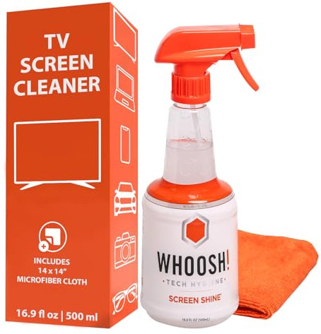 WHOOSH! Screen Shine Pro TV Cleaner Spray Kit – 500 mL Refillable Bottle with Microfiber Cloth – Safe & Streak Free Cleaning for OLED Screen Cleaner, Laptop, Monitor, MacBook and Car Touch Screens