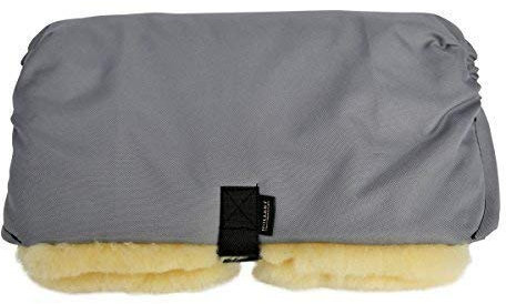 Lammfell - HANDWÄRMER FÜR KINDERWAGEN Muff für Buggy Jogger mit echtem Merino Lammfell Farbe Grau/Gelb
