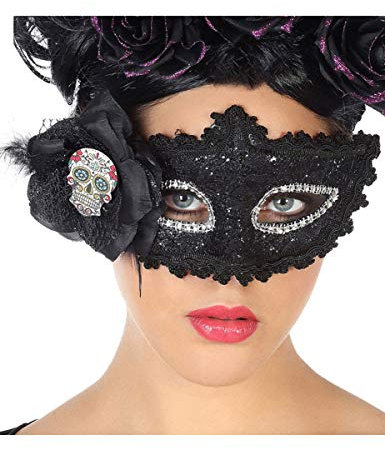 Generique - Tag der Toten-Augenmaske für Damen schwarz-Silber