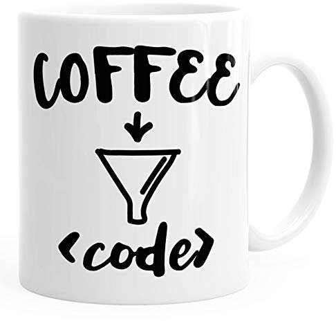 Kaffee-Tasse für Programmierer - A machine that turns coffee into code - Spruch MoonWorks® weiß unisize