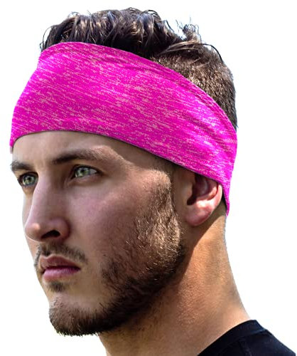 Running Headband: UNISEX Fitness & Sports Headbands Women & Men. Head Band Sweatband for Football, Yoga, Workout Gym Exercise. NO SLIP Sport Sweatbands & Sweat Wicking Athletic Head Wrap Bands Pink
