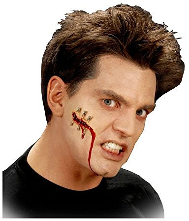 shoperama Latex Schnitt-Wunde Narbe mit Sicherheitsnadeln und Kleber Applikation HDR Haut FX Make-up Horror Halloween