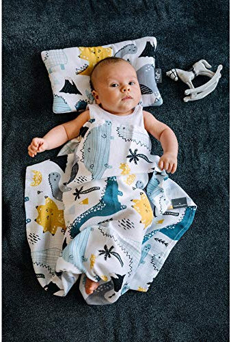 Bambus Musselin Swaddle Wickeldecke Baby Decke Pucktuch 110cm x 110cm plus kleines Spucktuch 30cm x 30cm (Dinosaurier)