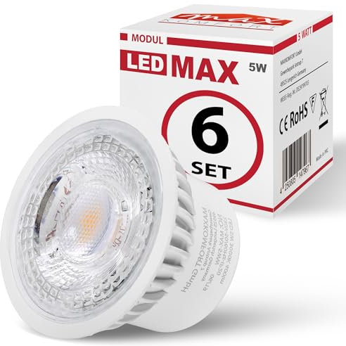 6x LED Modul MAX 230V 5W flach| für Einbaustrahler GU10/MR16 Ersatz | warmweiß, Ø 50mm, Einbauramen Leuchtmittel Direktanschluss 230V