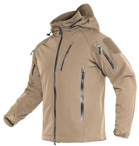 TACVASEN Herren Übergangsjacke Wasserabweisende Outdoor Softshelljacke Kapuzenjacke Winddichte Jacken (L, Khaki)