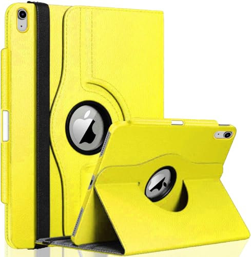 GALTD for iPad A16 Case, 11th Generation 11inch/iPad 10th Generation Case 10.9 (2025-2022) Auto Wake/Sleep Cover with Pencil Holder & Elastic Band, Multi-Angle Stand, 360 Rotating Smart, Yellow