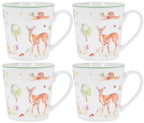 The Leonardo Collection LP94484 Woodland Wildlife Mugs (Set of 4), Fine China, Boxed