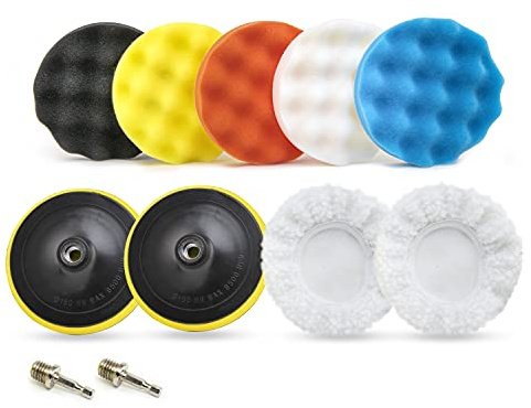 Neiko 00320A 11PC Set Wax Polisher & Buffer Pads for Washing, Waxing & Dusting, Auto Polishing Pad Kit for Drill with M14 Shank Drill Adapter, Drill Buffer Pads, Buffing Pads for Car Scratch Repair…