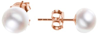 925 Sterlingsilber Ohrstecker mit weißen Süßwasser-Zuchtperlen | Perlenohrringe für Damen mit Stecker | Ohrringe mit Perlen in Silber, Gold und Rosegold klein & groß (8mm, Rosegold)