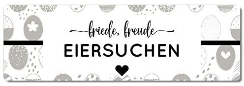 Interluxe Schild Metallschild - Friede Freude Eiersuchen - Ostern Frühling Osterhase Landhaus shabby chic skandi Geschenkidee scandi Türschild
