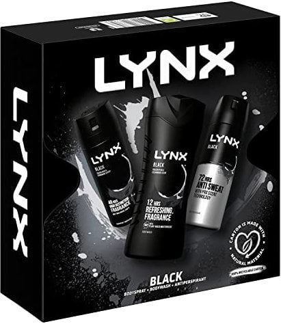 LYNX Black Trio Gift Set For Men Bodyspray 150 ml, Bodywash 225 ml & Antiperspirant 150 ml, Gift For Him, 3.0 count